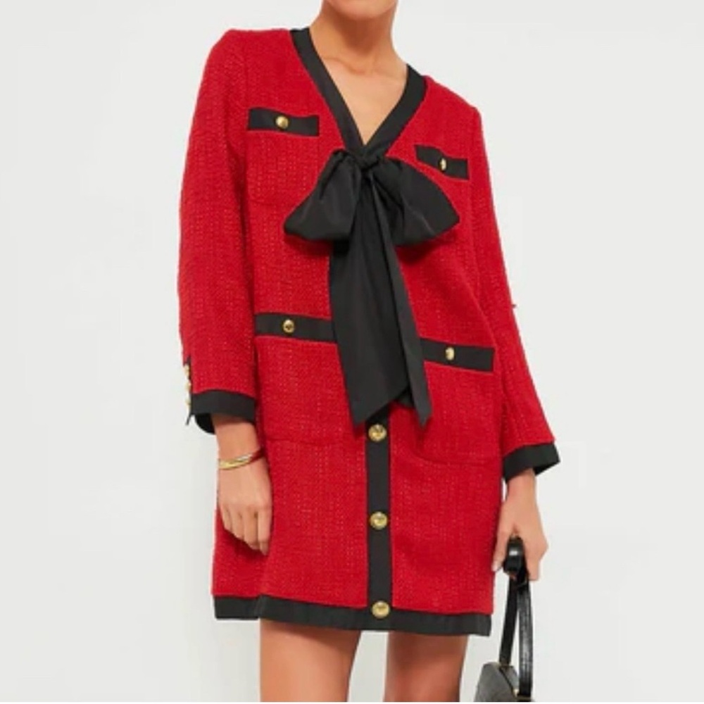 Brand New Pomander Place Red and Black Coco Tweed Bow Tie Dress